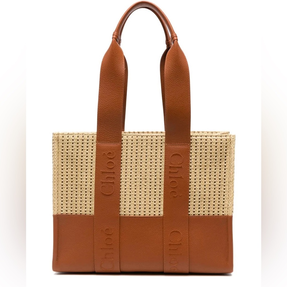 NWT Chloe Woody Medium Raffia Leather Tote